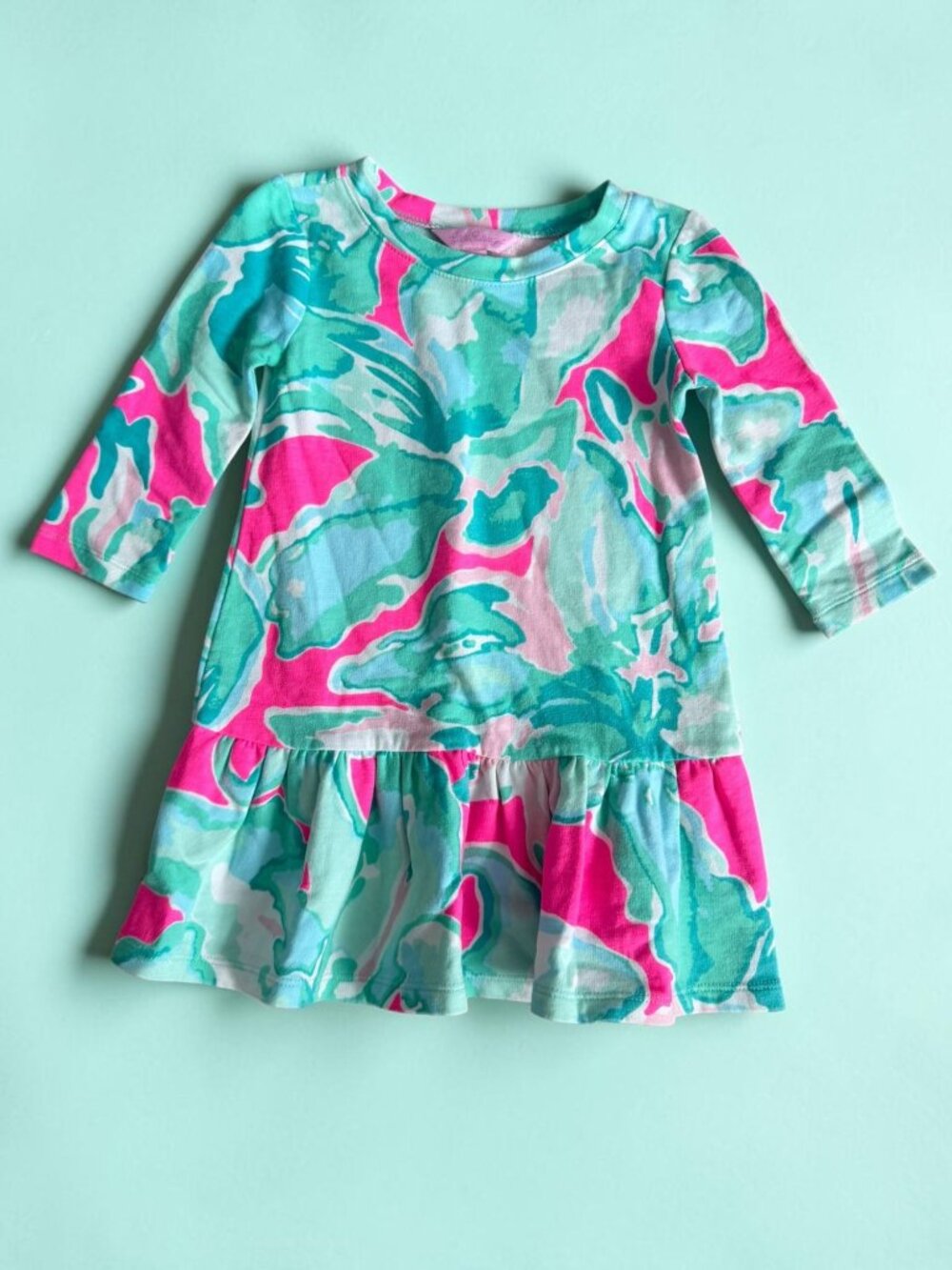 LILLY PULITZER Girls Pink Green Palm Leaf Dress Size XS